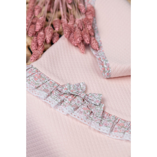 PETITE FLEUR | Baby Girls Pink Quilted Cotton Floral Blanket (82cm)
