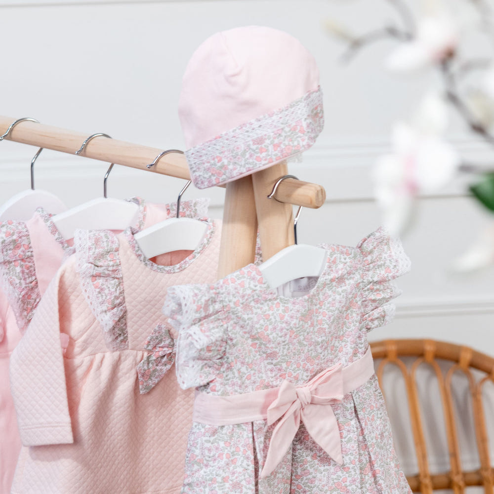 PETITE FLEUR Baby Girls Floral Pink Cotton Hat - Adorable bonnet for infants and toddlers.