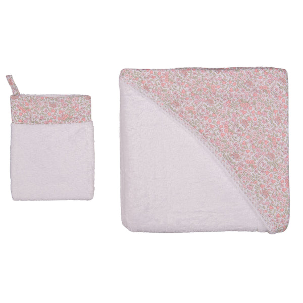 PETITE FLEUR | White Hooded Baby Towel & Washcloth Set