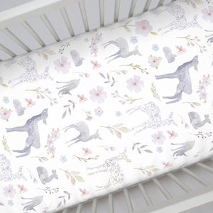 NoJo Super Soft Floral Deer Nursery Mini Crib Fitted Sheet