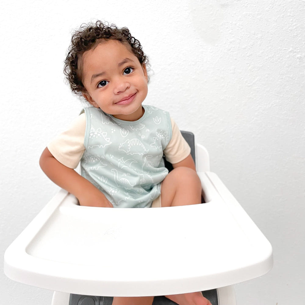 Sage Dino Friends Bapron for preschoolers on sale - perfect for mess-free mealtime adventures!