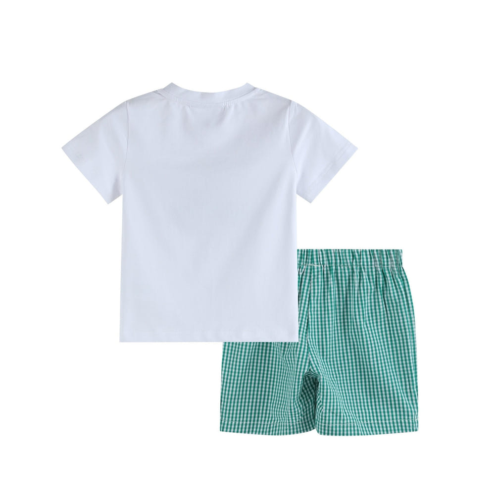 Baby Pickleball T-Shirt and Green Gingham Shorts Set for stylish playtime fun.