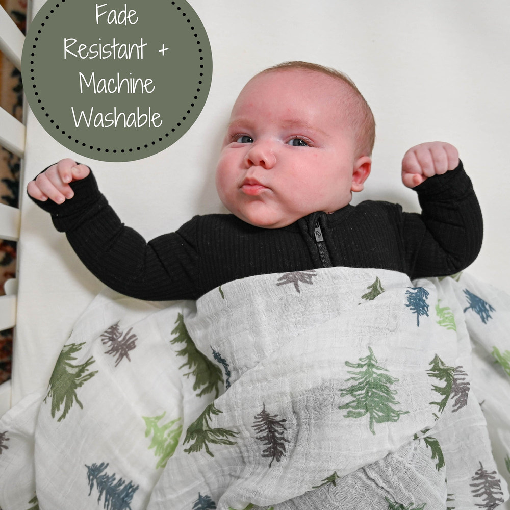 Pine Tree Baby Muslin Swaddle Blanket - MOOGCO Baby