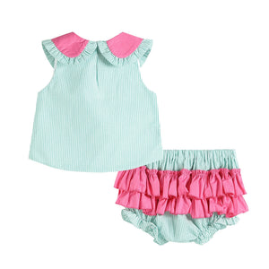 Pink and Green Watermelon Top and Ruffle Bloomer Set