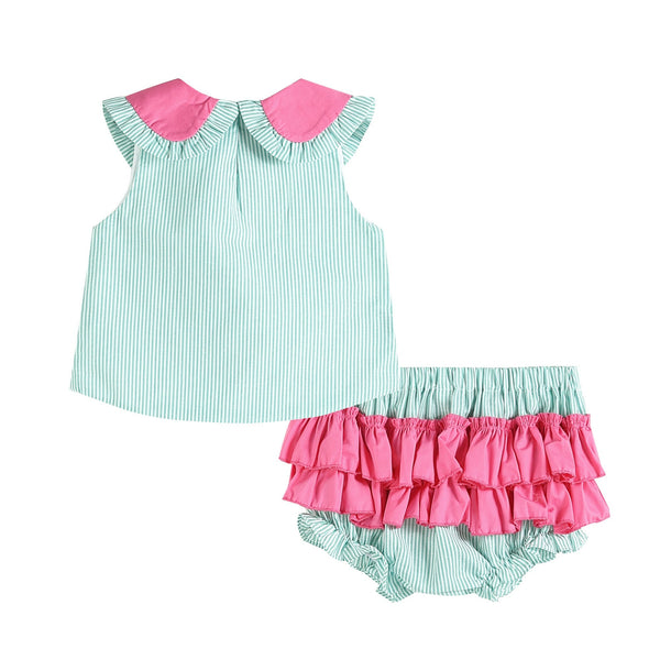 Pink and Green Watermelon Top and Ruffle Bloomer Set