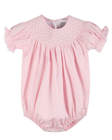 Pink and White Smocked Bubble Romper