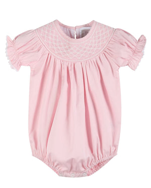 Pink and White Smocked Bubble Romper