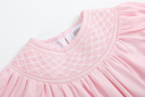 Pink and White Smocked Bubble Romper
