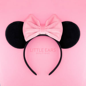 Pink Bow & Black Velvet Mickey Ears