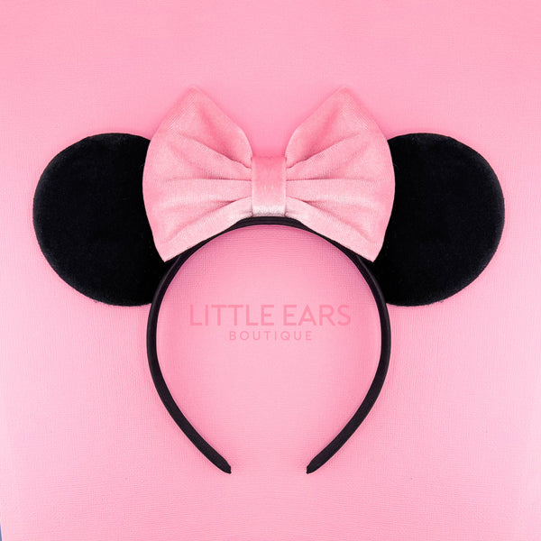 Pink Bow & Black Velvet Mickey Ears
