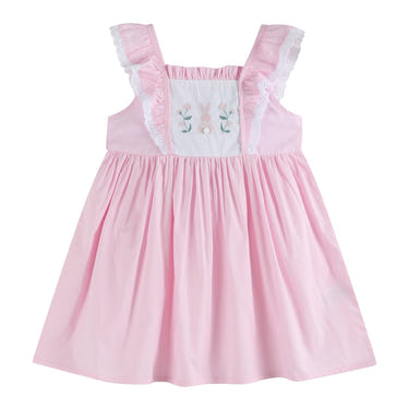 Pink Bunny Ruffle Shoulder Dress for babies, featuring cute ruffles and a playful design. Perfect for any occasion.