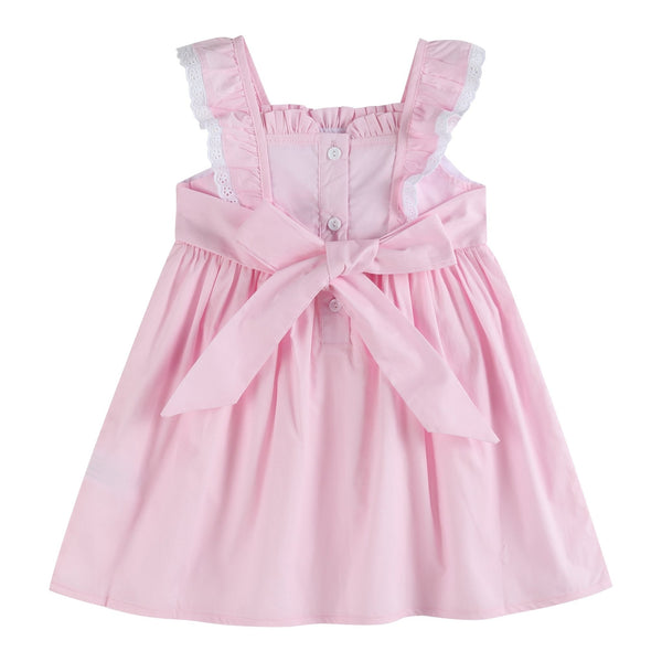 Pink Bunny Ruffle Shoulder Dress for babies, showcasing a cute design from angle 5. Perfect for special occasions!