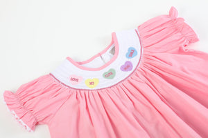 Pink Candy Heart Valentine's Smocked Bishop Dress