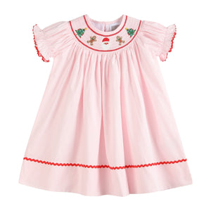 Pink Christmas Smocked Bishop Dress