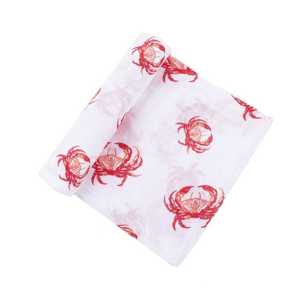 Gift Set: Pink Crab Baby Muslin Swaddle Blanket and Burp Cloth/Bib Combo Soft Breathable Bamboo Cotton