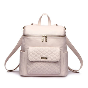 Pastel pink signature diaper bag at angle 7, stylish and functional for modern parents.