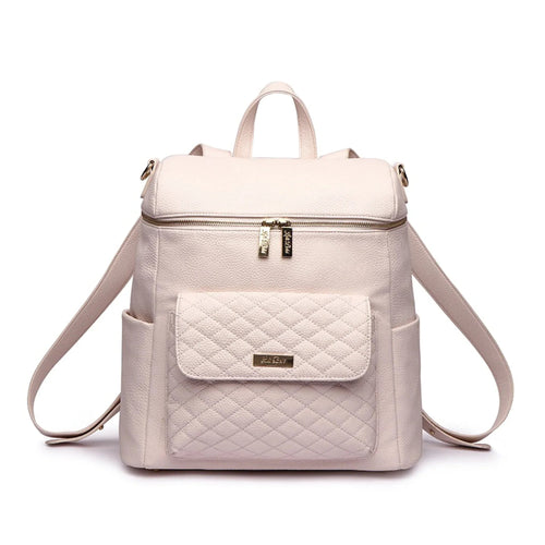 Pastel pink signature diaper bag at angle 7, stylish and functional for modern parents.