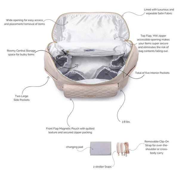 Pastel pink signature diaper bag, stylish and functional, shown from angle 3. Perfect for modern parents on the go.