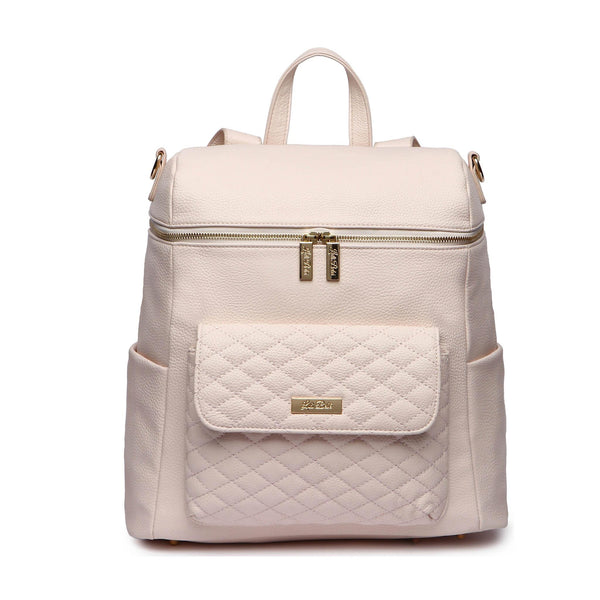 Pastel pink signature diaper bag, stylish and functional for modern parents.