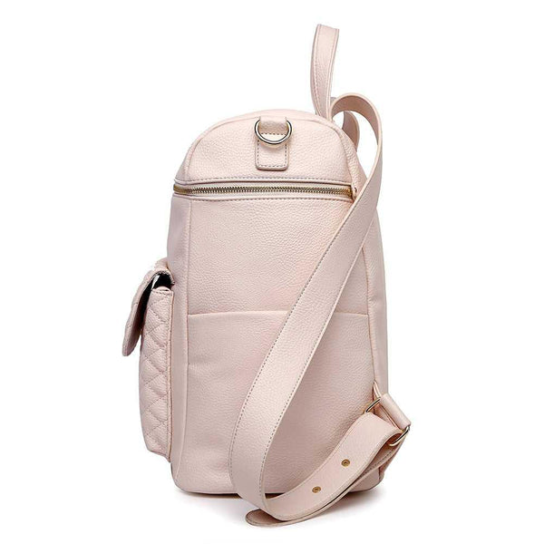 Pastel pink signature diaper bag, stylish and functional, shown from angle 4. Perfect for modern parents on the go.