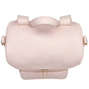 Pastel pink signature diaper bag at angle 8, stylish and functional for modern parents.