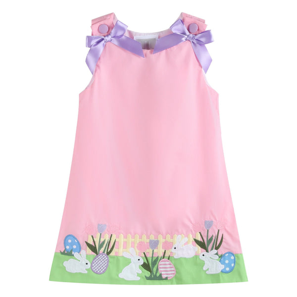 Pink Easter Bunny Garden Dress for babies, perfect spring outfit for special occasions and playful outings.