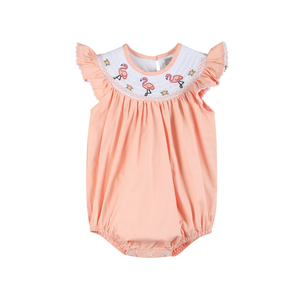 Pink Flamingo Smocked Flutter Romper