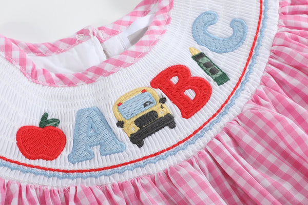 Pink Gingham ABC School Bishop Dress