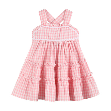 Pink Gingham Check Layered Sundress