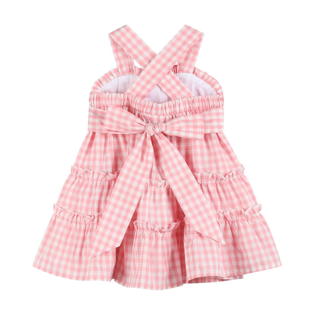 Pink Gingham Check Layered Sundress