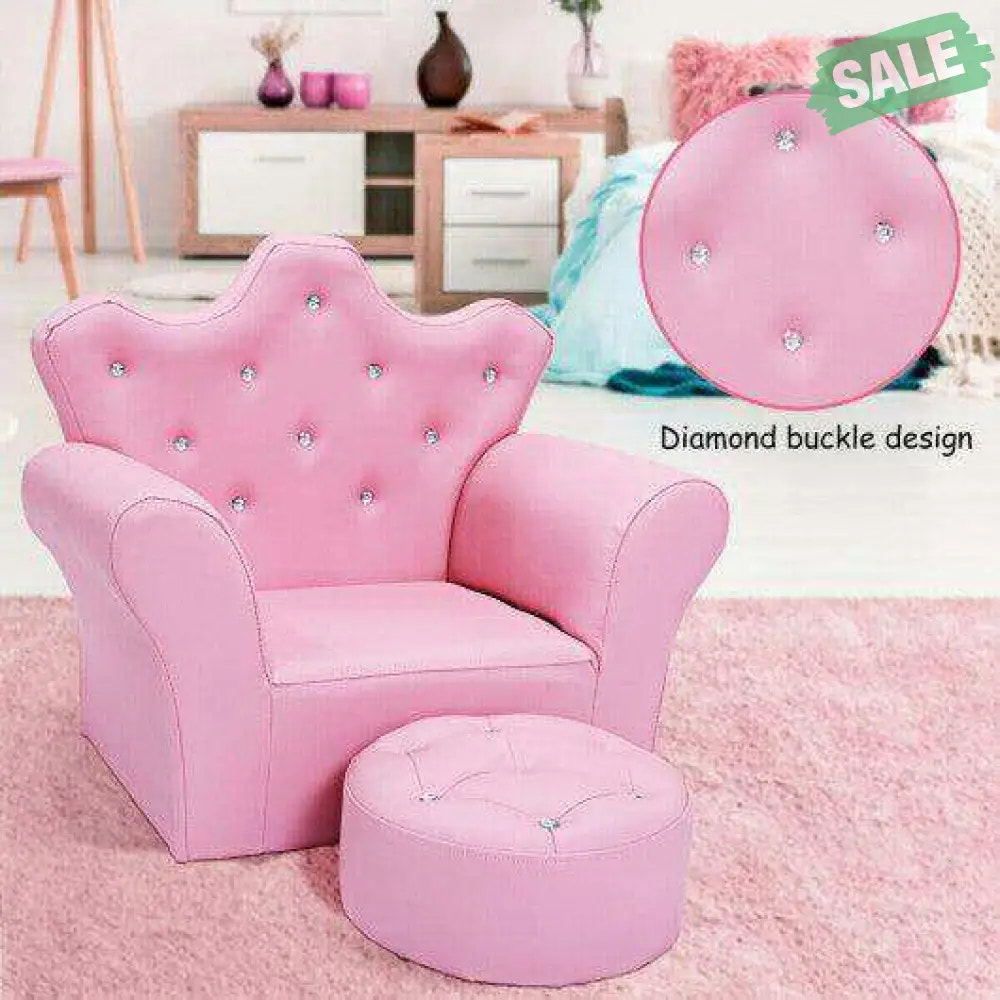 Pink Kids Sofa Armrest Couch with Ottoman-Pink Pink Kids Chairs & Seating