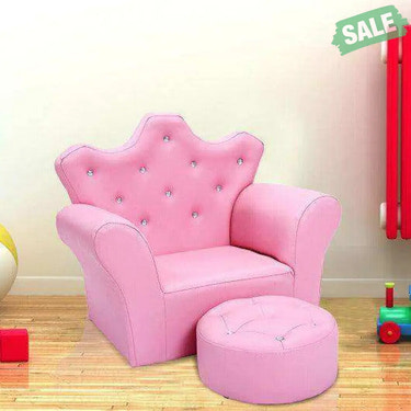 Pink Kids Sofa Armrest Couch with Ottoman-Pink Pink Kids Chairs & Seating
