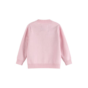 Pink knit Easter bunny cardigan for babies, cozy sweater in angle 5 view, perfect for spring celebrations.