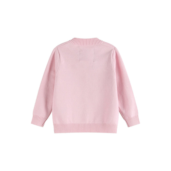 Pink knit Easter bunny cardigan for babies, cozy sweater in angle 5 view, perfect for spring celebrations.