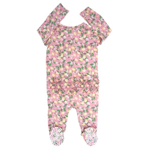 Pink Lemon Floral Print Ruffle Footie