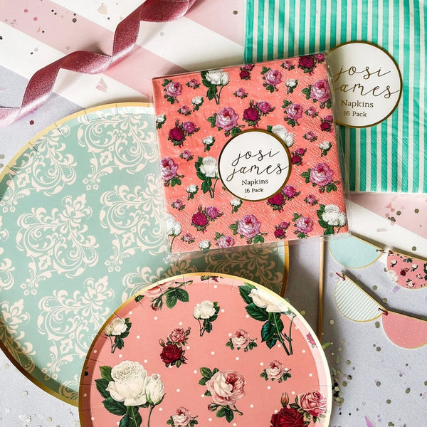 Pink Polka Dot Vintage French Floral Cocktail Paper Napkins (16pcs)