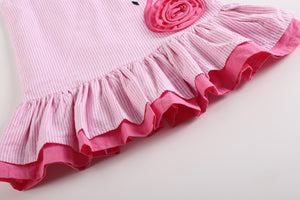 Pink Seersucker Flamingo Ruffle Dress