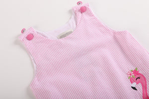 Pink Seersucker Flamingo Ruffle Dress