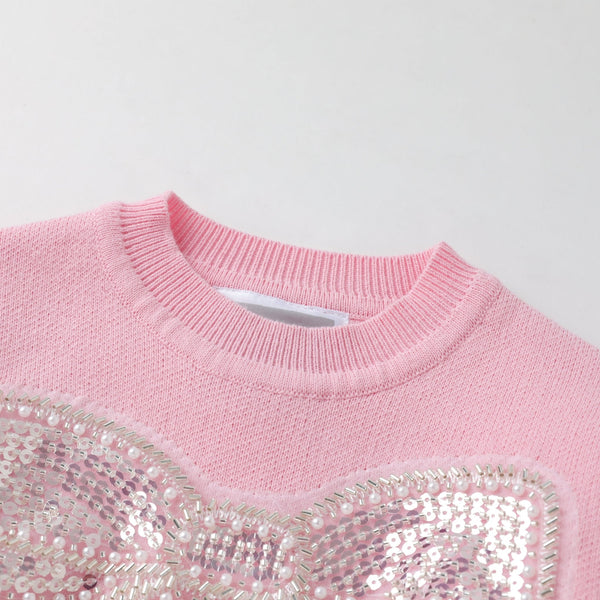 Pink Sparkly Bow Sweater