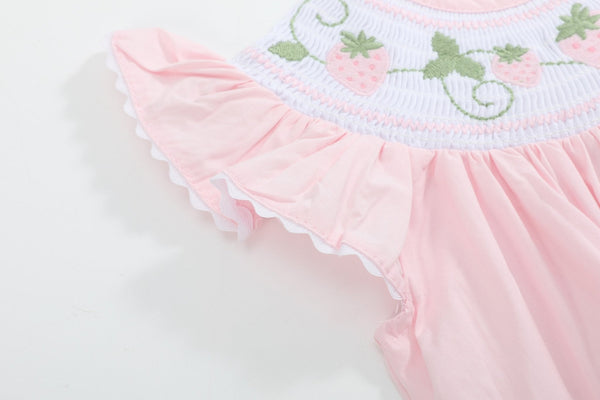 Pink Strawberry Vine Smocked Bubble Romper