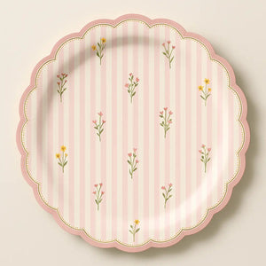 Pink Striped Scalloped Dinner Plate Pink Floral HG