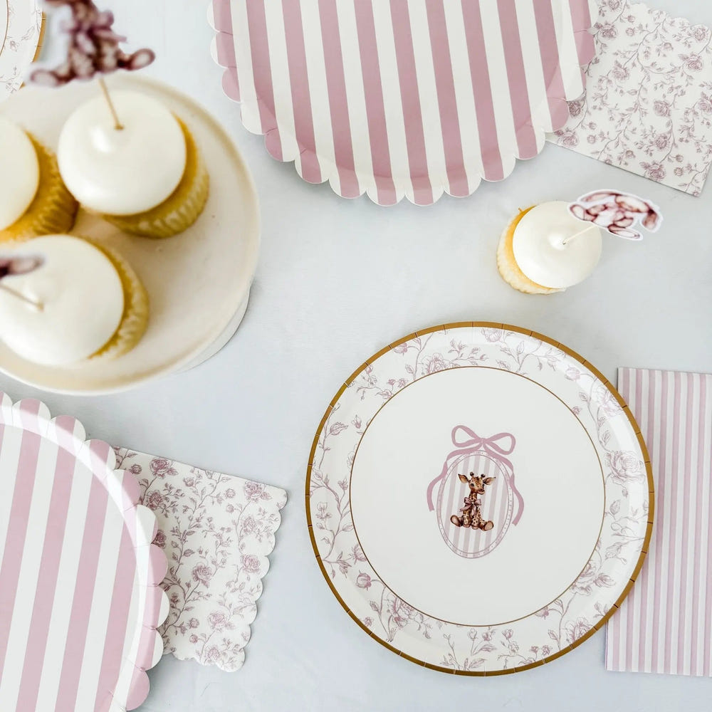 Baby Shower Toile Giraffe Plush Salad Plates, 12pcs