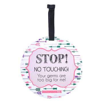 Girl Arrows Stop No Touching Newborn Baby Car Seat Sign Tag