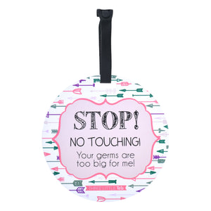 Girl Arrows Stop No Touching Newborn Baby Car Seat Sign Tag