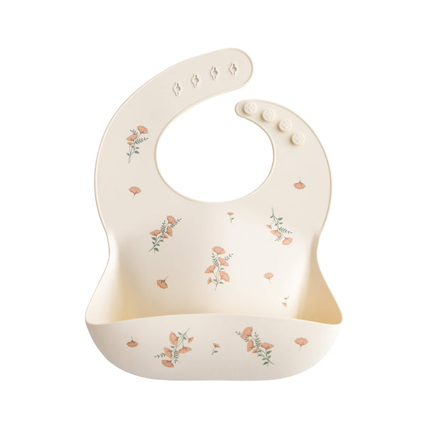 Mushie Silicone Baby Bib Adjustable Neck Strap Deep Pocket