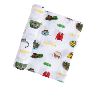 GiftSet: Pittsburgh Baby Muslin Swaddle Blanket and Burp Cloth/Bib Combo Baby Shower Essential for Newborn