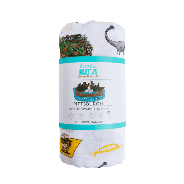 GiftSet: Pittsburgh Baby Muslin Swaddle Blanket and Burp Cloth/Bib Combo Baby Shower Essential for Newborn