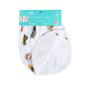 GiftSet: Pittsburgh Baby Muslin Swaddle Blanket and Burp Cloth/Bib Combo Baby Shower Essential for Newborn