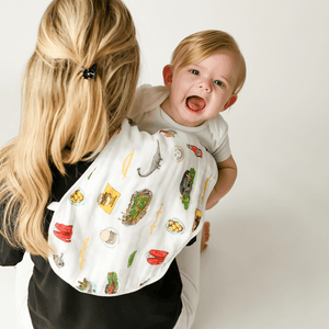 GiftSet: Pittsburgh Baby Muslin Swaddle Blanket and Burp Cloth/Bib Combo Baby Shower Essential for Newborn