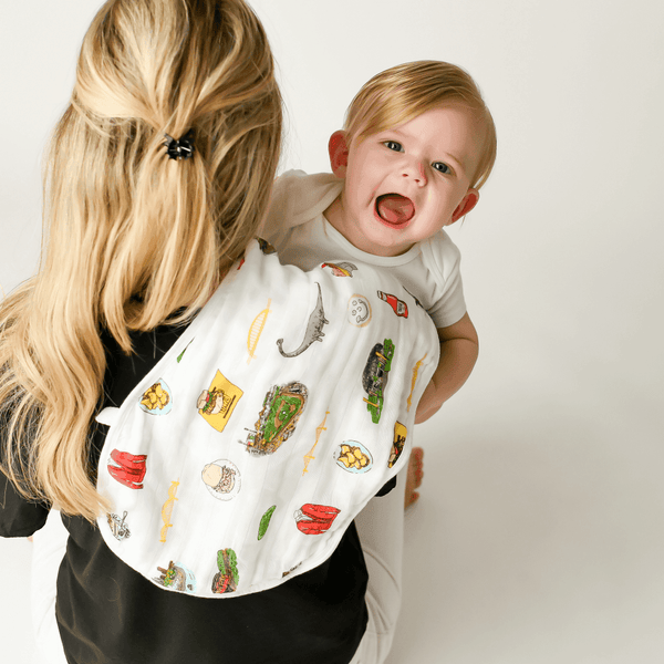 GiftSet: Pittsburgh Baby Muslin Swaddle Blanket and Burp Cloth/Bib Combo Baby Shower Essential for Newborn